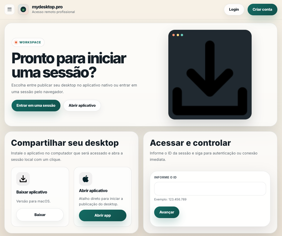 Interface web do mydesktop.pro